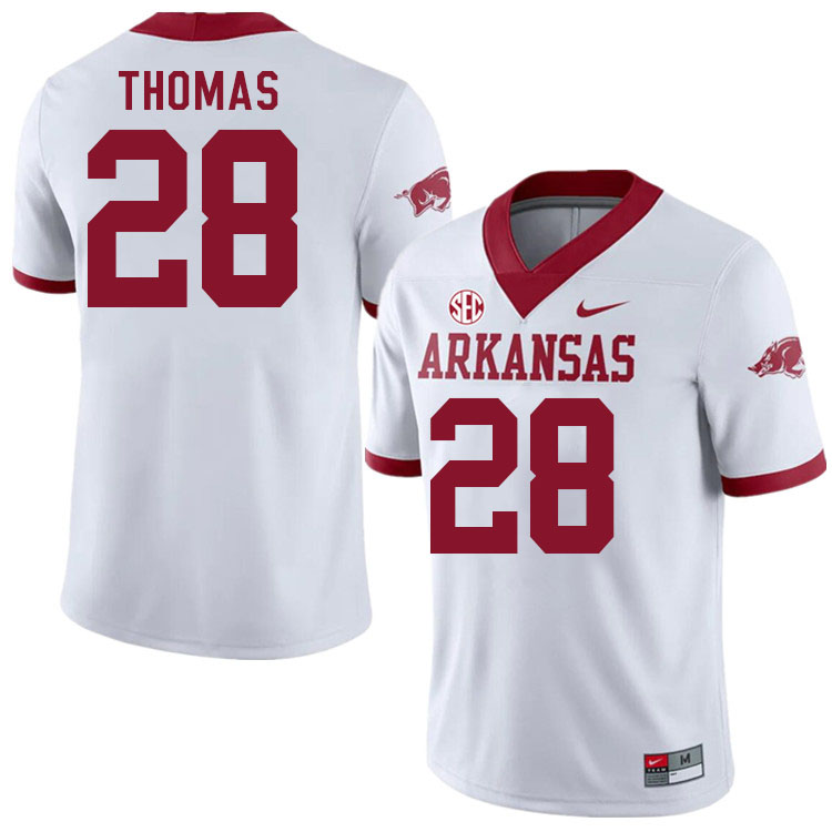 Men #28 Jaheim Thomas Arkansas Razorback College Football Jerseys Stitched Sale-Alternate White - Click Image to Close